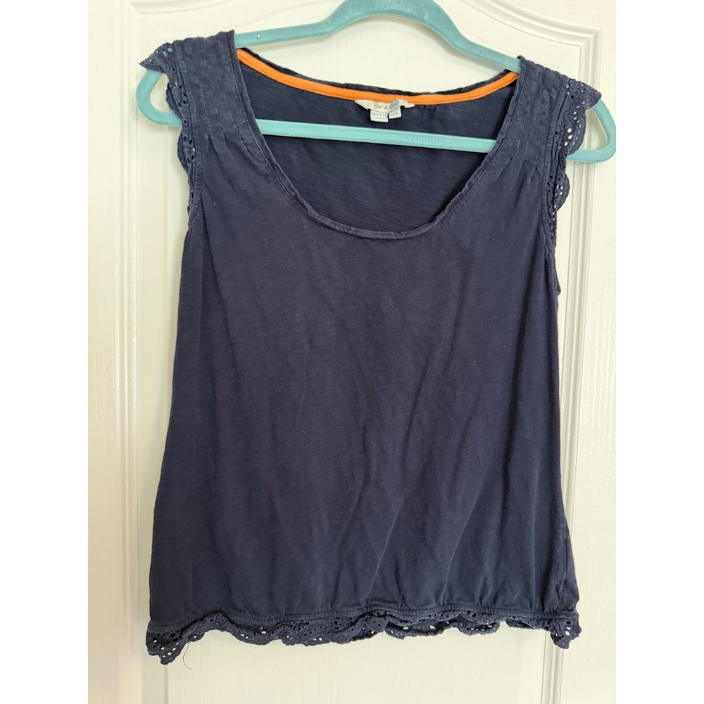 Boden Navy Blue Tank Top Women Eyelet Trim Cotton Blend EUC US 6